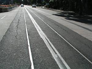 Exposed tram tracks Zetland Sydney