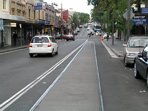 Exposed tram tracks - Glebe Point Road