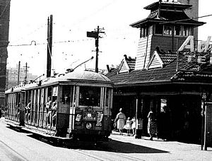 A Lilyfield Tram is ready to depart from Railway Square